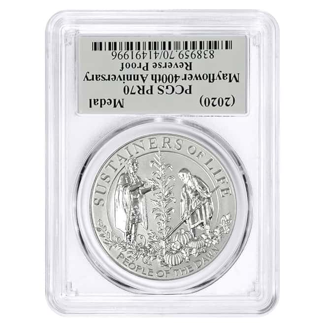 1 oz US Mayflower Rev Proof Silver Medal PCGS PF 70 (Cleveland Sign)