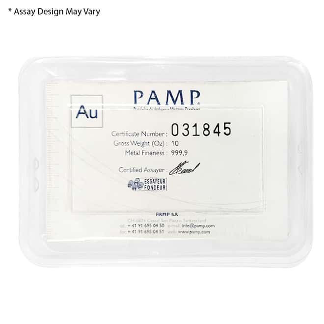 Vintage Assay - 10 oz PAMP Suisse Lady Fortuna Gold Bar .9999 Fine (In Assay)