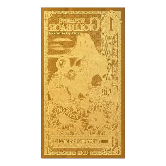 1 Wyoming Goldback 1/1000 oz 24K Gold Foil Aurum Note