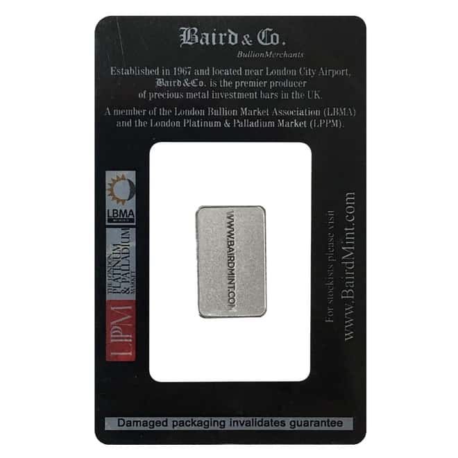 1/10 oz Baird Mint Platinum Bar .9995 Fine (In Assay)
