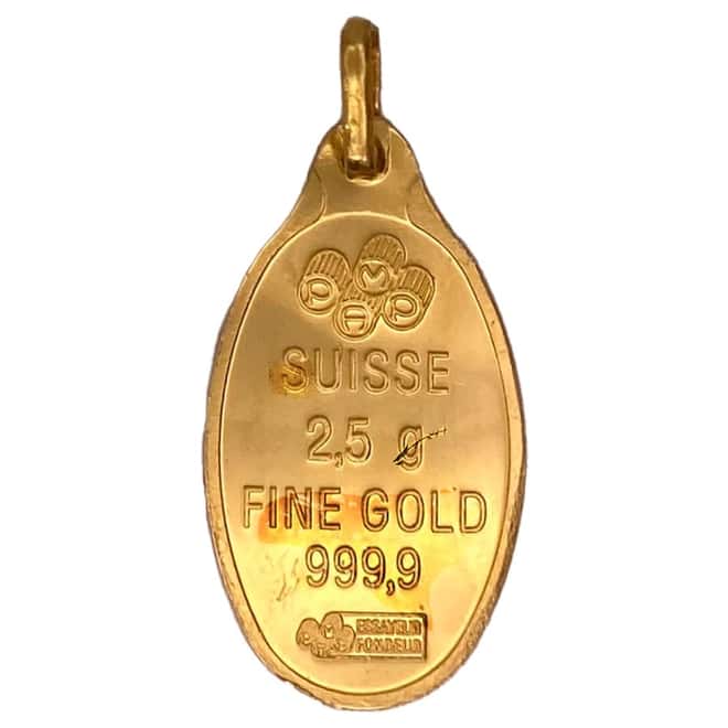 2.5 gram Gold PAMP Suisse Lady Fortuna Oval Pendant .9999 Fine (Scruffy)