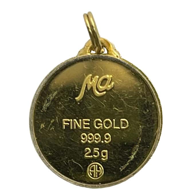 2.5 gram Michael Anthony Argor Heraeus Mom Gold Hologram Pendant .9999 Fine (Scruffy)