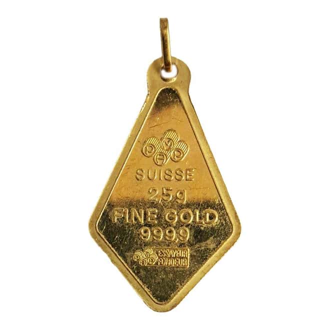 2.5 Gram PAMP Suisse Gold Lady Fortuna Diamond Shaped Pendant .9999 Fine (Scruffy)