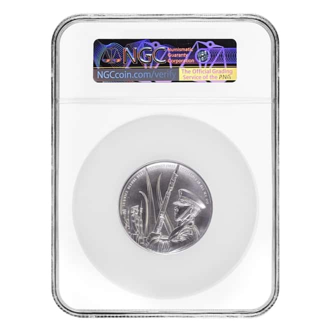 2.5 oz US Air Force Silver Medal NGC MS 69 Mint Error (Rev Struck Thru)