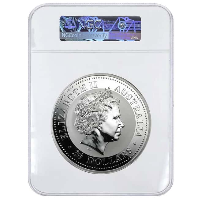 2000 1 Kilo Colorized Silver Lunar Dragon Diamond Gemstone Australian Perth Mint NGC MS 68