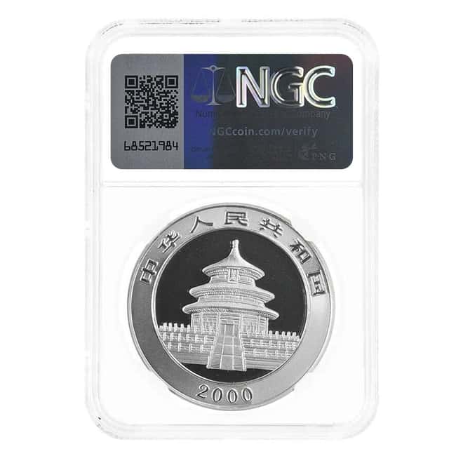 2000 1 oz Chinese Silver Panda 10 Yuan Frosted Ring NGC MS 69