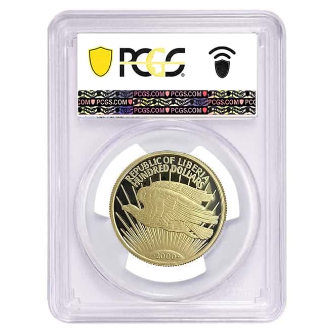 2000 1 oz Liberia Proof Liberty 100 Dollars Type 4 Gold Coin PCGS PF 69 DCAM