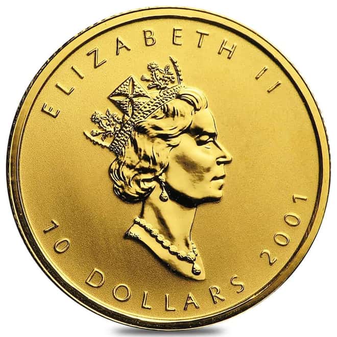 2001 1/4 oz Canadian Gold Maple Leaf $10 Hologram Coin