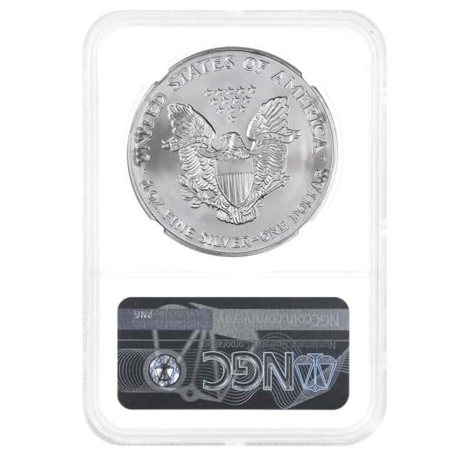 2002 1 oz Silver American Eagle Coin NGC MS 70 (Mercanti Sign)