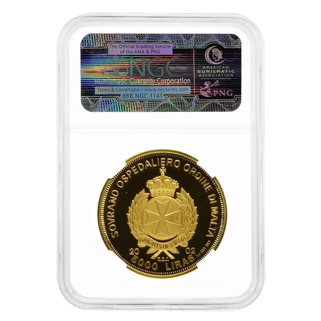 2002 Malta 1 oz Prince of Peace 5000 Liras Gold Coin NGC PF 65 UCAM