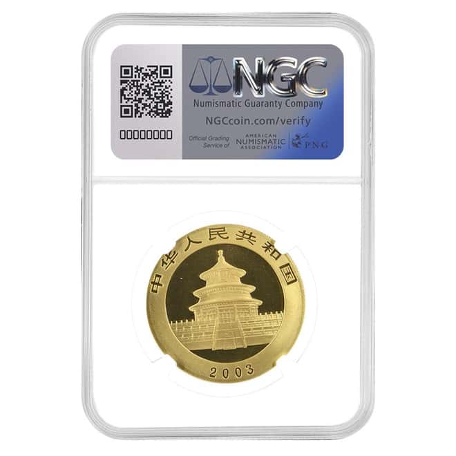 2003 1 oz Chinese Gold Panda 500 Yuan Mirrored Bamboo NGC MS 69