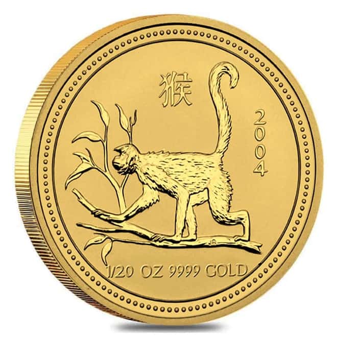 2004 1/20 oz Gold Lunar Monkey BU Australian Perth Mint Series I