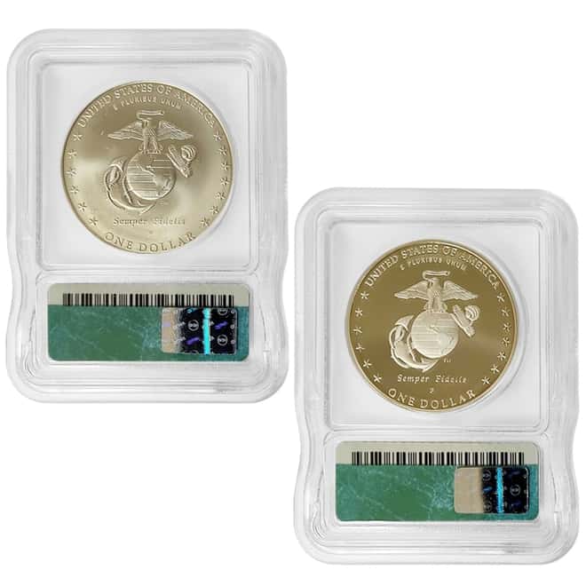 2005 P Marine Corp $1 Silver Dollar Commemorative 2-Coin Set ICG MS/PF 70
