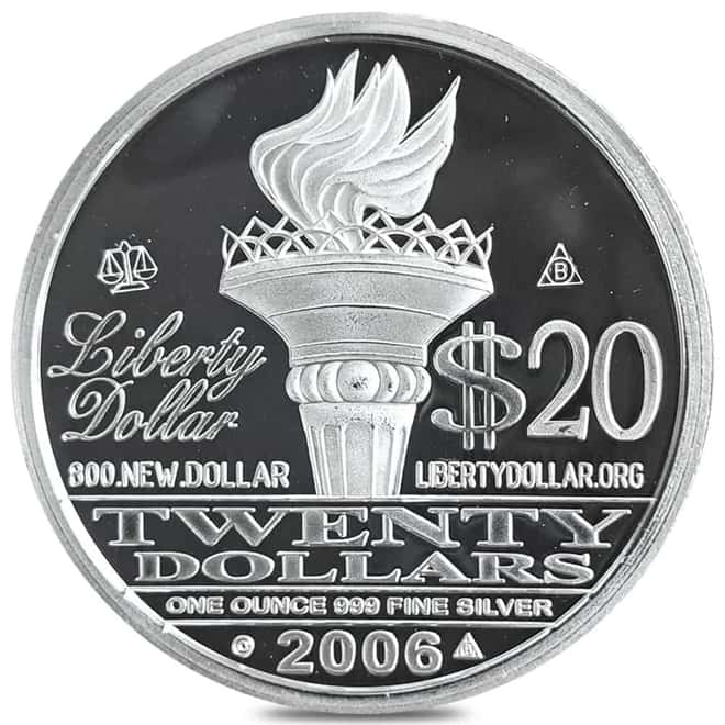 2007/2006 1 oz NORFED Liberty Dollar Silver Round Hallmarks .999 Fine