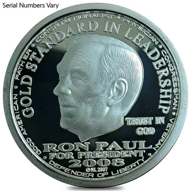 2008 1 oz NORFED Liberty Ron Paul Silver Round Serial Number Hallmark .999 Fine