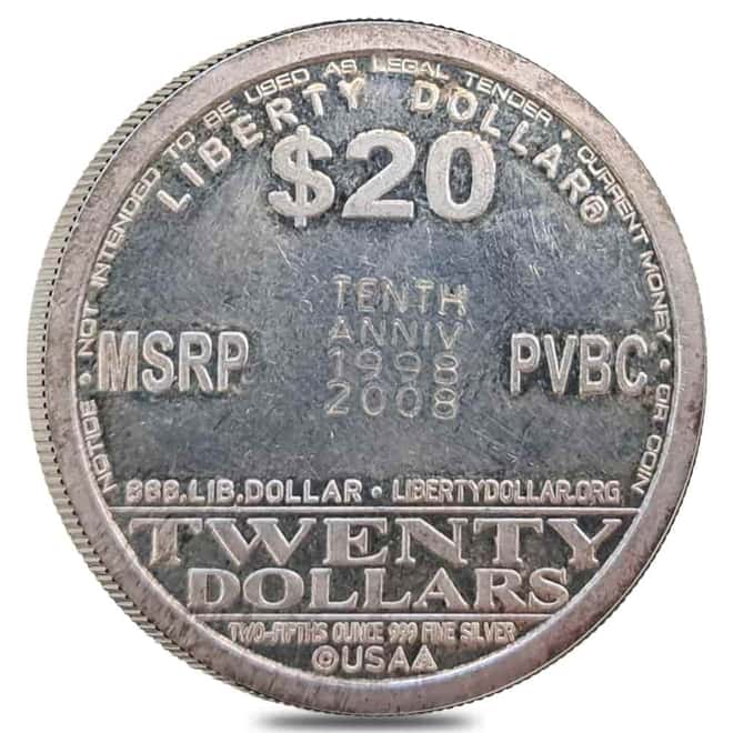 2008 2/5 oz NORFED Liberty $20 Silver Round .999 Fine