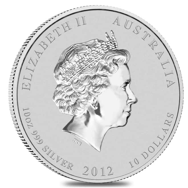 2012 10 oz Silver Lunar Year of The Dragon BU Australian Perth Mint In Cap