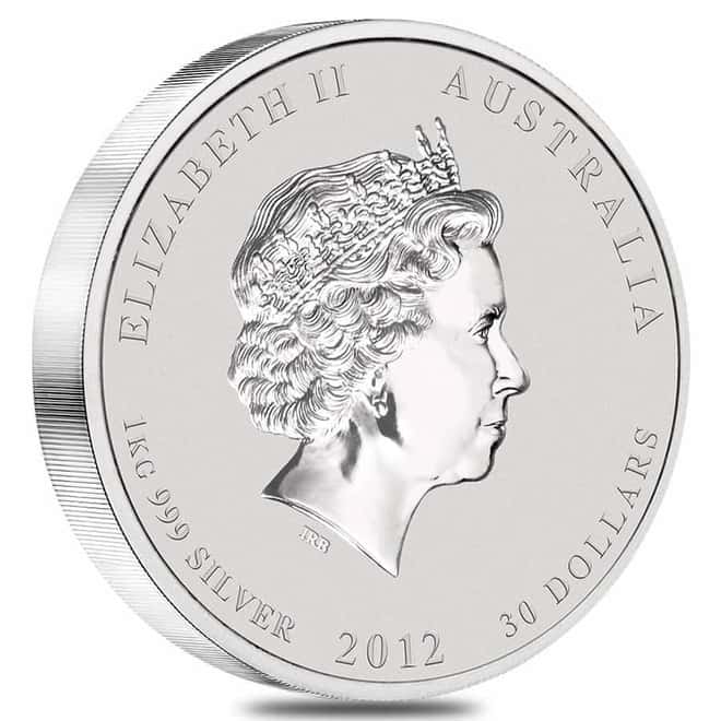 2012 1 Kilo Colorized Silver Lunar Dragon BU Perth Mint (in Cap)