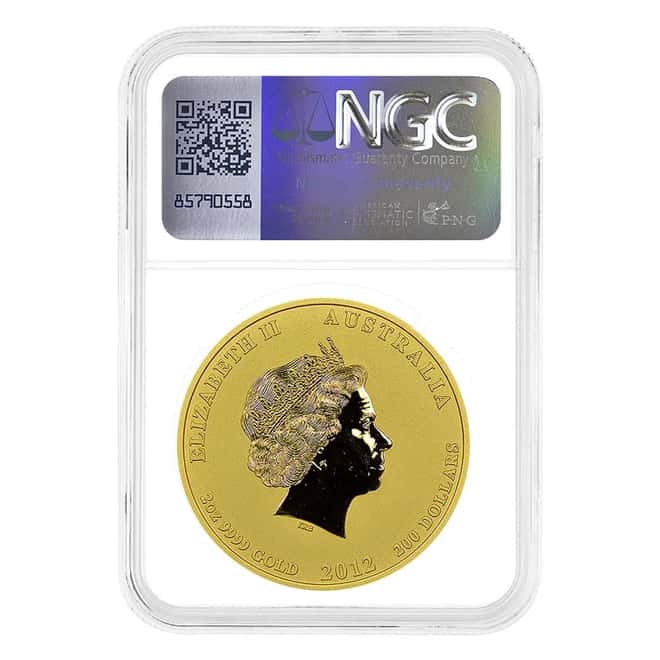 2012 2 oz Gold Lunar Dragon Australian Perth Mint NGC MS 70