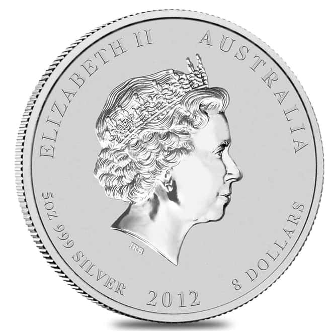 2012 5 oz Silver Lunar Year of The Dragon BU Australian Perth Mint In Cap