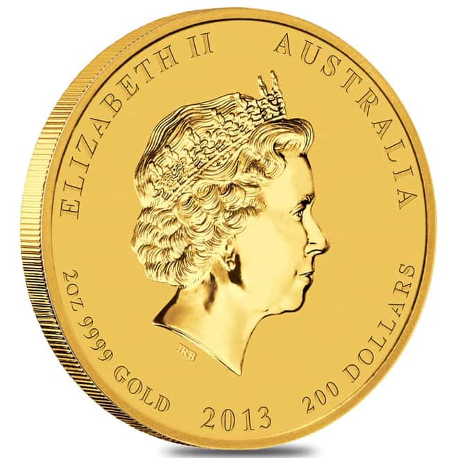 2013 2 oz Gold Lunar Year of The Snake BU Australia Perth Mint In Cap