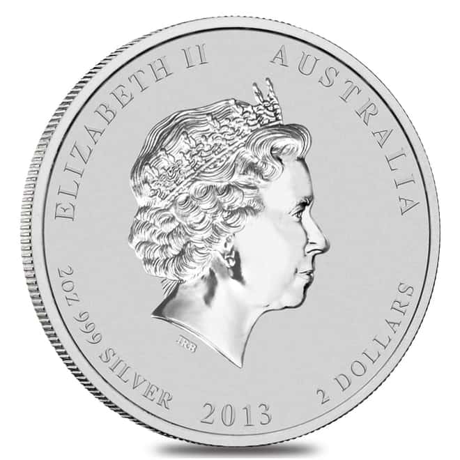 2013 2 oz Silver Lunar Year of The Snake BU Australian Perth Mint In Cap