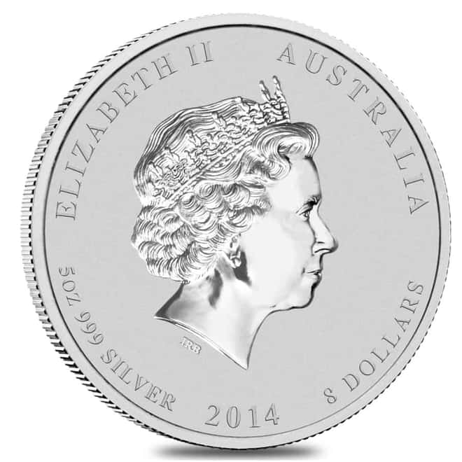 2014 5 oz Silver Lunar Year of The Horse BU Australian Perth Mint In Cap