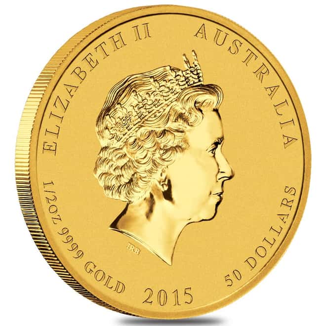 2015 1/2 oz Gold Lunar Year of The Goat BU Australia Perth Mint In Cap