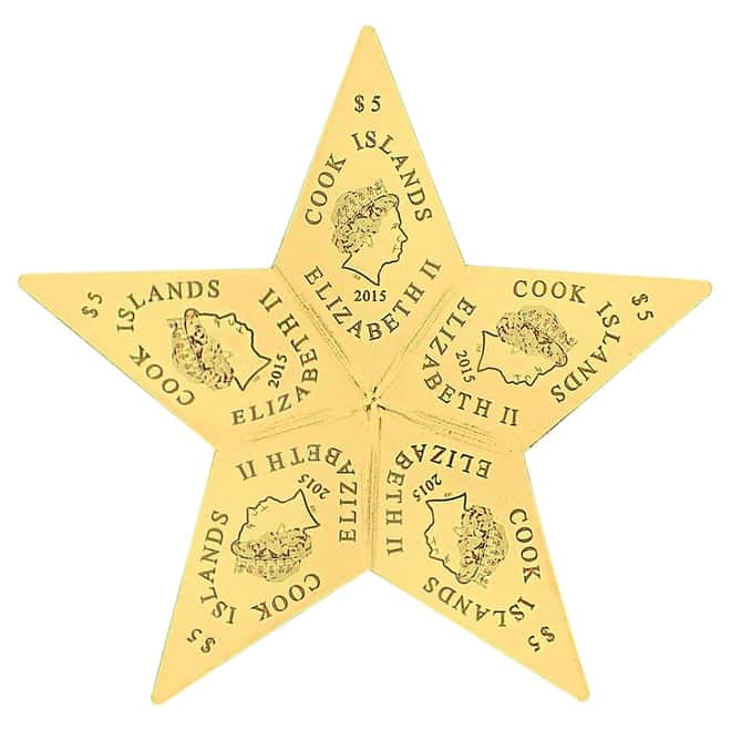 2015 5 x 1 gram Cook Islands Valcambi Gold Star CombiCoin .9999 Fine (In Assay)