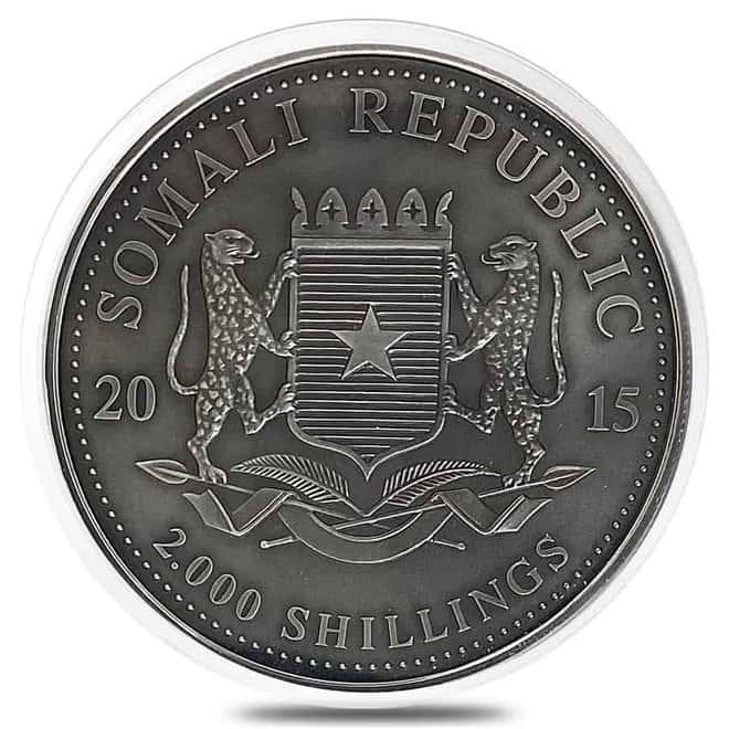 2015 Somalia 1 Kilo Silver Elephant - African Wildlife Antiqued Coin .999 Fine (In Cap)