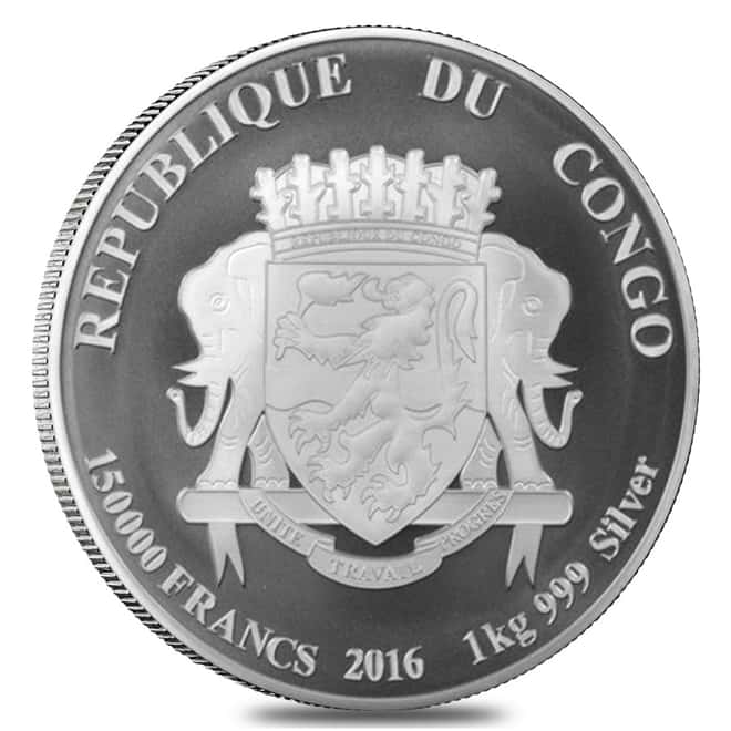 2016 Congo 1 Kilo Silver African Lion Coin .999 Fine (In Cap)