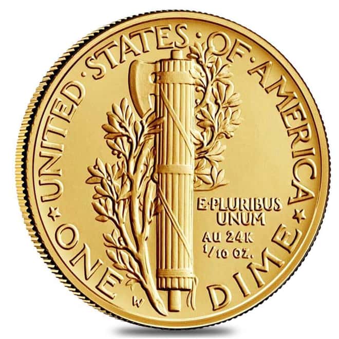 2016-W 1/10 oz Mercury Dime Centennial Gold Coin