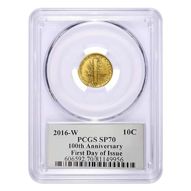 2016-W 1/10 oz Mercury Dime Centennial Gold Coin PCGS SP 70 FD