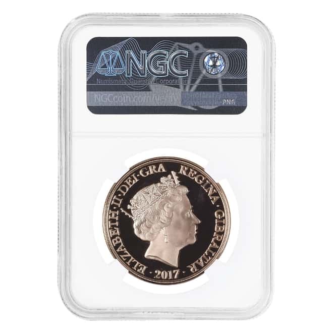 2017 Gibraltar Proof Gold Quintuple Sovereign NGC PF 70 UCAM (Pistrucci Sign Label)