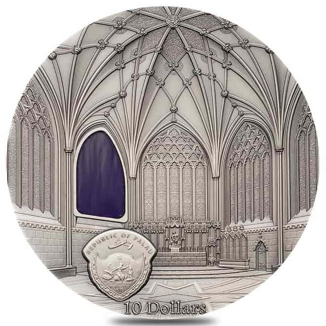 2017 Palau 2 oz Silver Tiffany Art Wells Cathedral Coin .999 Fine (In Cap)