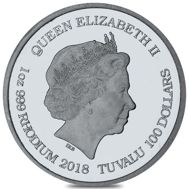 2018 1 oz Tuvalu South Sea Dragon Rhodium Coin .999 Fine