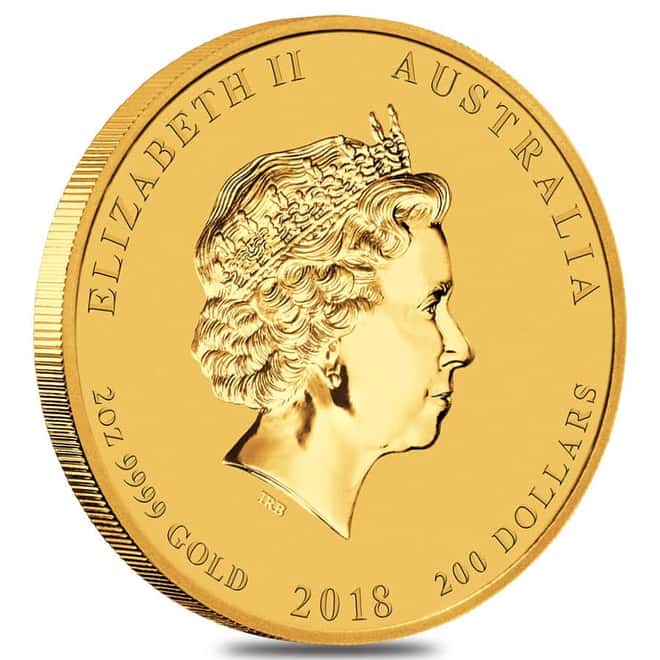 2018 2 oz Gold Lunar Year of The Dog BU Australia Perth Mint In Cap