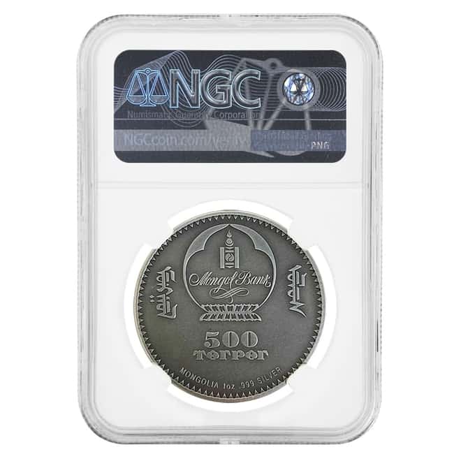2018 Mongolia 1 oz Silver Wild Boar - Wildlife Protection Antiqued Coin NGC MS 70