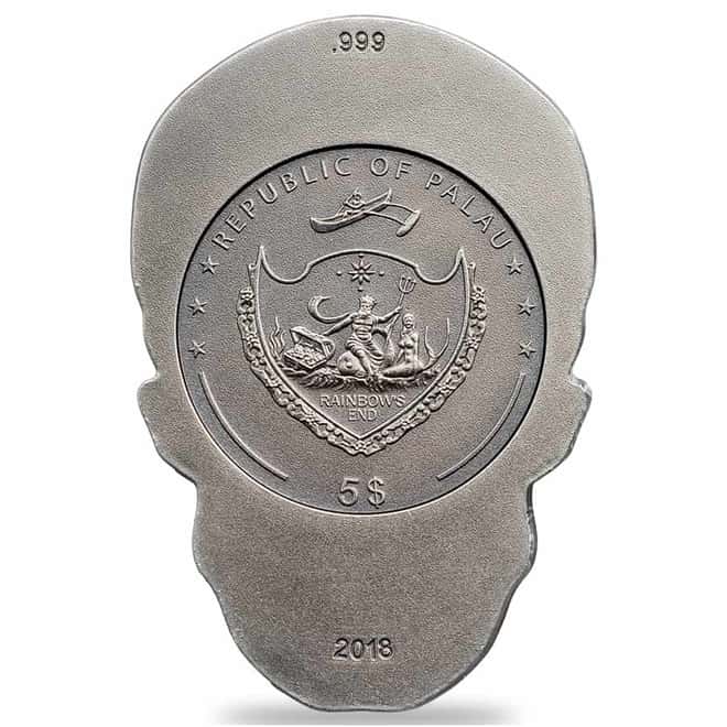 2018 Palau 1 oz Silver La Catrina Skull Coin Antiqued .999 Fine (w/Box & COA)