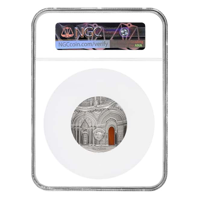 2018 Palau 2 oz Silver Tiffany Art Orientalism Coin NGC PF 70 Sammezzano Castle