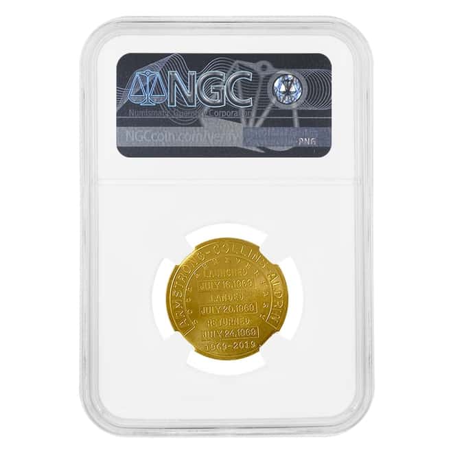 2019 1/2 oz Gold Apollo 11 50th Anni Robbins Medal Restrike NGC PF 70 Matte FDOI (w/Box & COA)