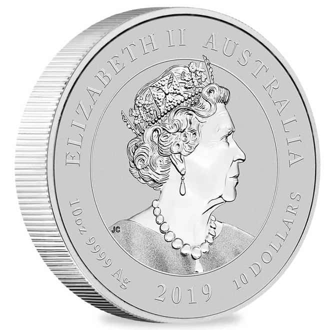 2019 10 oz Dragon & Phoenix Silver Coin BU Perth Mint In Cap