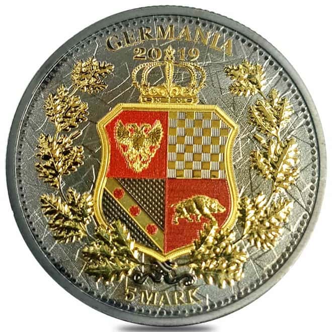 2019 1 oz Britannia & Germania The Allegories Ruthenium Gilded Silver Coin