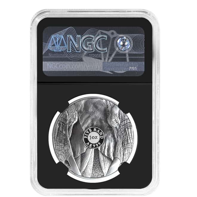 2019 South Africa 1 oz Silver Big 5 Elephant NGC PF 70 FD Tumi Tsehlo Sign