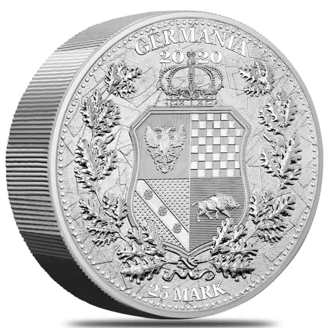 2020 5 oz Germania Allegories 25 Mark Silver Coin BU .9999 Fine (w/Box & COA)