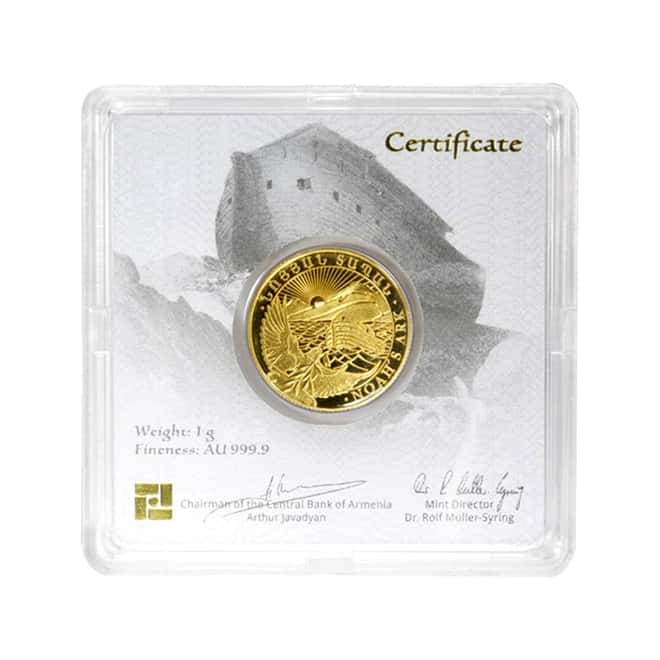 2020 Armenia 1 gram Gold Noah's Ark 500 Drams Coin BU (In Assay)