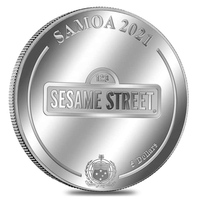 2021 Samoa 1 oz Colorized Silver Cookie Monster Coin - Sesame Street .999 Fine (w/Box & COA)
