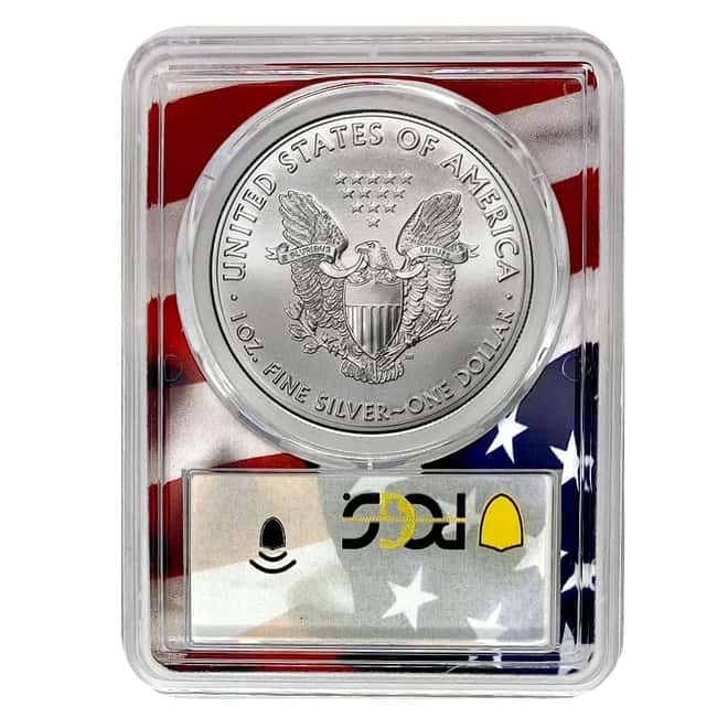 2021 1 oz Silver American Eagle $1 Coin PCGS MS 70 FDOI (American Flag Holder)
