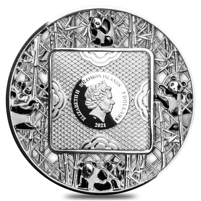 2021 2 oz Silver Filigree Panda Coin Solomon Islands .999 Fine (w/Box & COA)