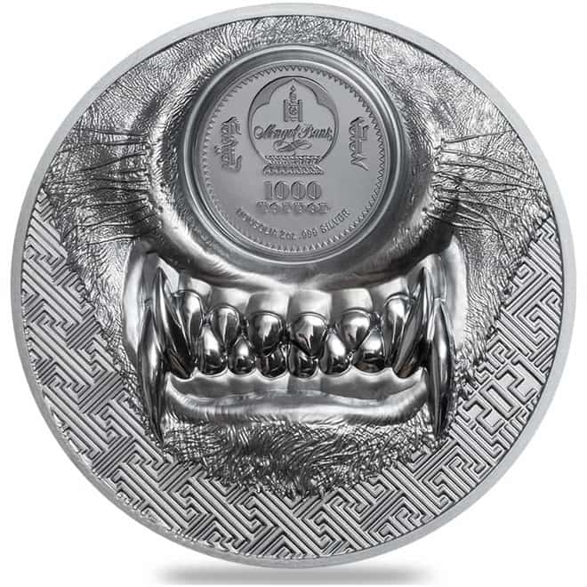 2021 2 oz Silver Mystic Wolf Coin Mongolia .999 Fine (w/Box & COA)